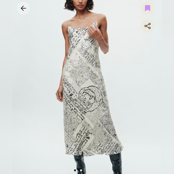 ZARA $169 PRINTED SILK Slip DRESS M NWT WHITE NEWSPAPER PRINT ROSE PATTERN - Picture 1 of 12